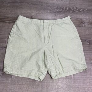 Brooks Brothers Shorts Mens 40 Green White Seersucker Linen Cotton Stripe Casual